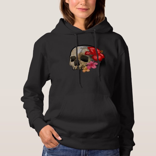 Watercolour hippie gothic skull hibiscus floral Ha Hoodie (Front)