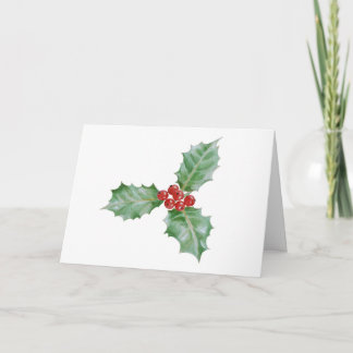 Watercolour Holly Merry Christmas Holiday Card