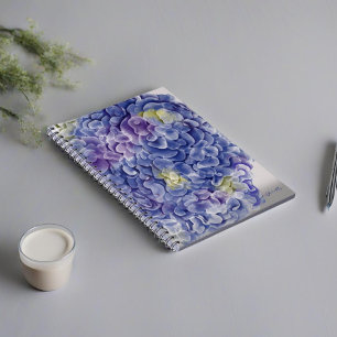 Watercolour hydrangeas with name notebook