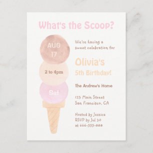 Watercolour Ice Cream Birthday Party Invitations
