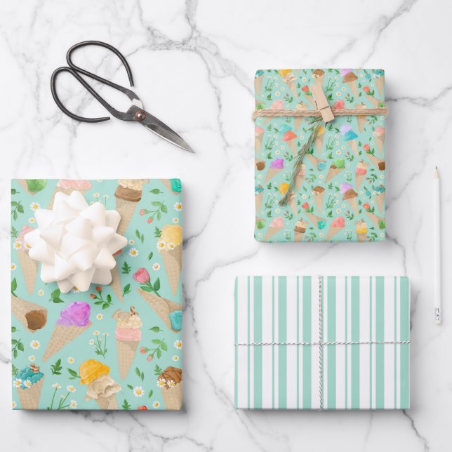 Watercolour Icecream Cone Gift Wrap (Front)