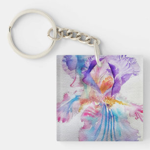 Watercolour Iris Flower Painting art irises Key Ri Key Ring