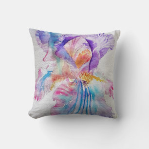 Watercolour Iris Flower Painting art irises Purple Cushion