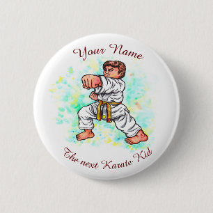 Watercolour Karate Kids brave boy doing a punch 6 Cm Round Badge