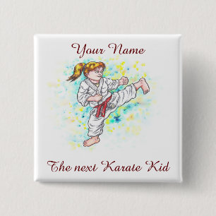 Watercolour Karate Kids high kicking girl 15 Cm Square Badge