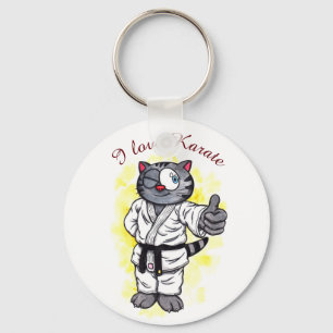 Watercolour Karate Kitten standing and smiling Key Ring