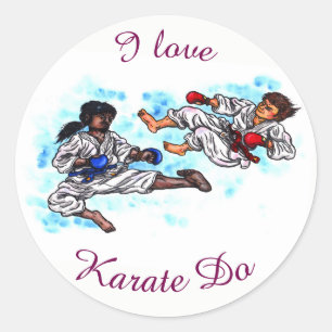 watercolour karate men fighting tournament battle classic round sticker