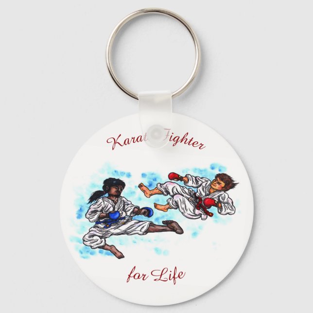 watercolour karate men fighting tournament battle key ring (Front)