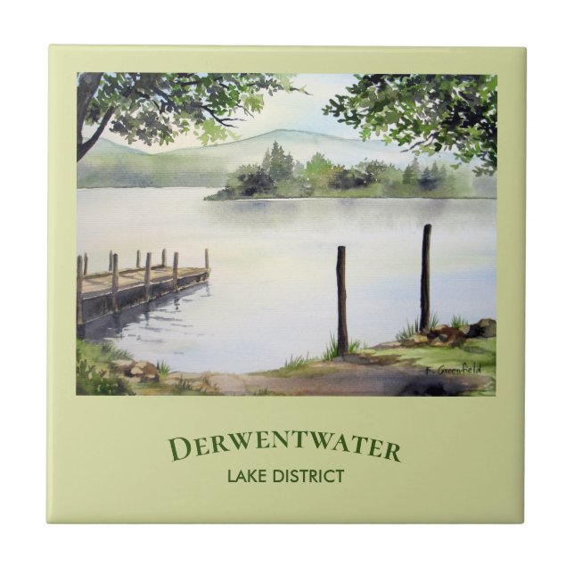 Watercolour Landscape Painting of Derwentwater Ceramic Tile (Front)