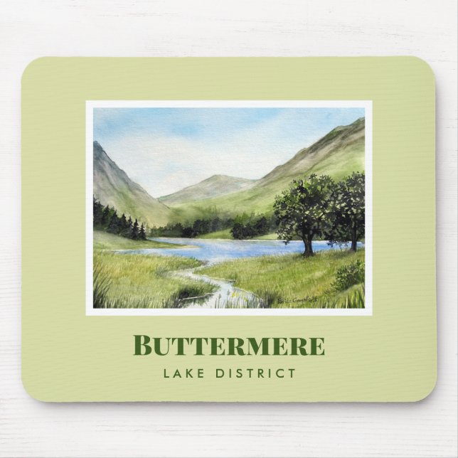 Watercolour Landscape Painting of Lake Buttermere Mouse Pad (Front)