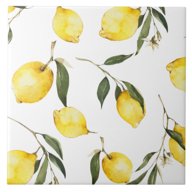 Watercolour lemon,citrus, ceramic tile (Front)