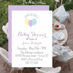 Watercolour lilac minty Balloons Baby Shower  Invitation