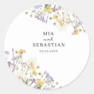 Watercolour Lilac Wedding Classic Round Sticker