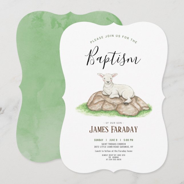 Watercolour little lamb baptism invitation (Front/Back)