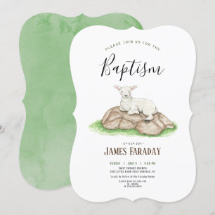 Watercolour little lamb baptism invitation
