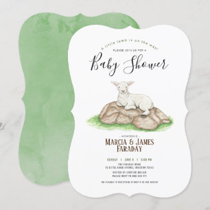 Watercolour little lamb couples baby shower invitation