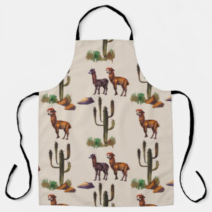 Watercolour llama alpaca wildlife seamless pattern apron