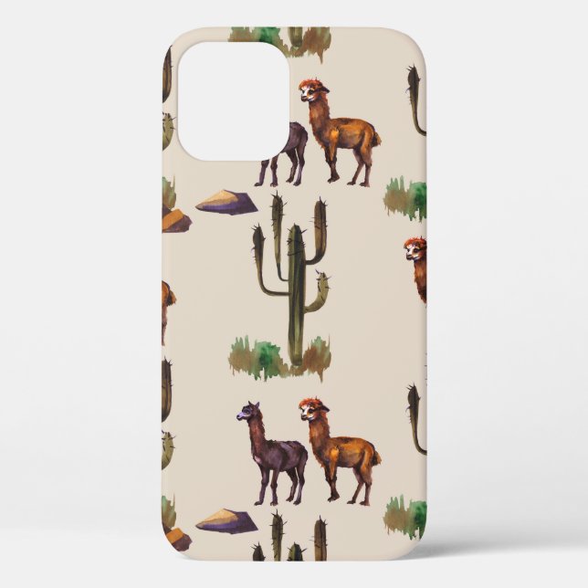 Watercolour llama alpaca wildlife seamless pattern Case-Mate iPhone case (Back)