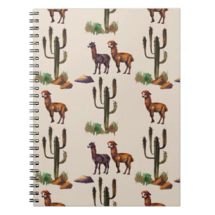 Watercolour llama alpaca wildlife seamless pattern notebook