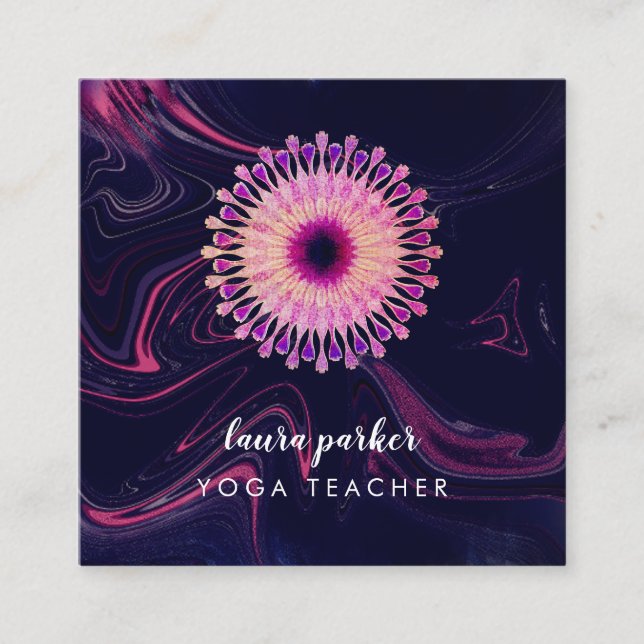 Watercolour Lotus Flower Mandala Meditation Yoga Square Business Card (Front)