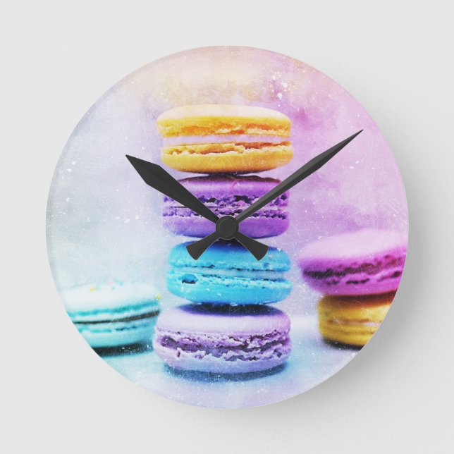 Watercolour Macaroon Food Abstract Round Clock (Front)
