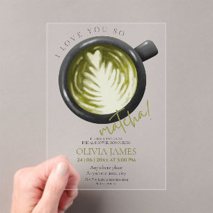 Watercolour Matcha theme acrylic bridal shower Acrylic Invitations