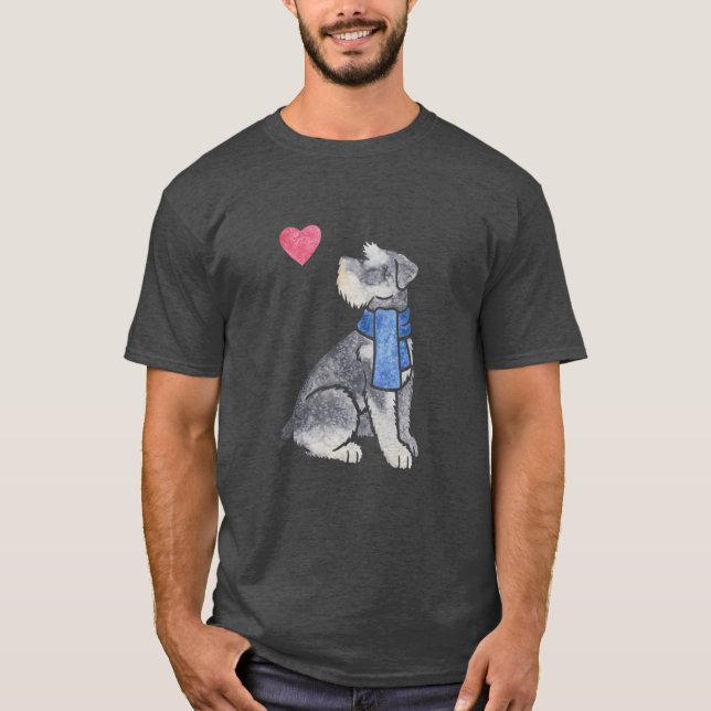 Watercolour Miniature Schnauzer boy gift family T-Shirt (Front)
