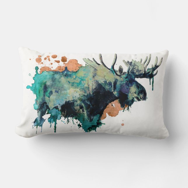 Watercolour Moose Pillowb Lumbar Cushion (Front)