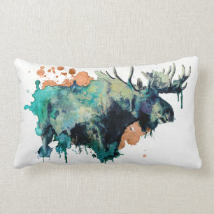 Watercolour Moose Pillowb Lumbar Cushion