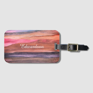 Watercolour Mountains Range Landscape Script Name Luggage Tag
