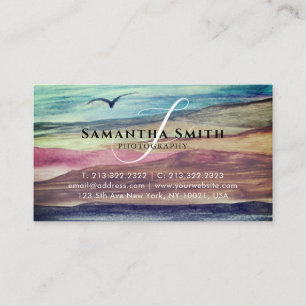 Watercolour Mountains Range Script Signature Business Card