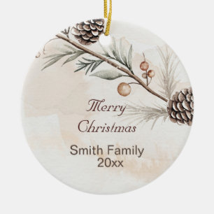 Watercolour Neutral colour Christmas tree Ceramic Ornament