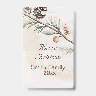 Watercolour Neutral colour Christmas tree ID Badge