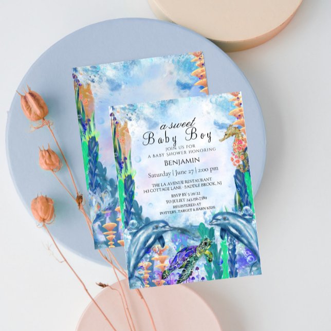 Watercolour OceanSea Animals BabyShower Invitation (Creator Uploaded)