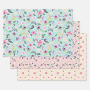 Watercolour of Hummingbirds and Pretty Florals Wrapping Paper Sheet