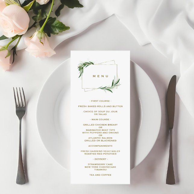 Watercolour Olive Leaves Gold Baptism  Menu (Creator Uploaded)