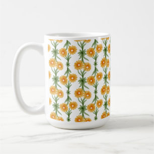 Watercolour Orange Daisy Pattern Coffee Mug