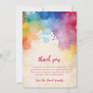 Watercolour paint splashes baby shower thank you card