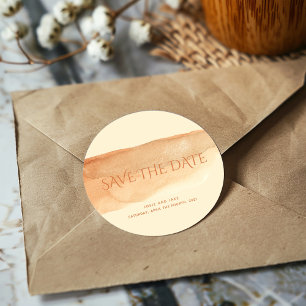 Watercolour paint wash save the date classic round sticker