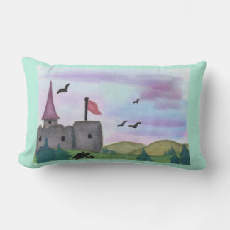 Watercolour Painting Fantasy Fortress Castle Age Lumbar Cushion