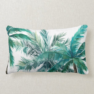 watercolour palm tree lumbar cushion