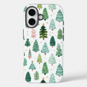 Watercolour Pattern Of Christmas Trees iPhone 16 Case