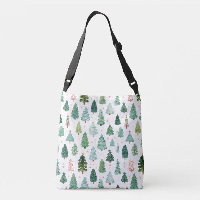 Watercolour Pattern Of Christmas Trees  Crossbody Bag (Back)