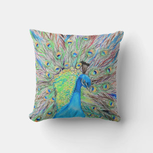 Watercolour Peacock Painting Cushion
