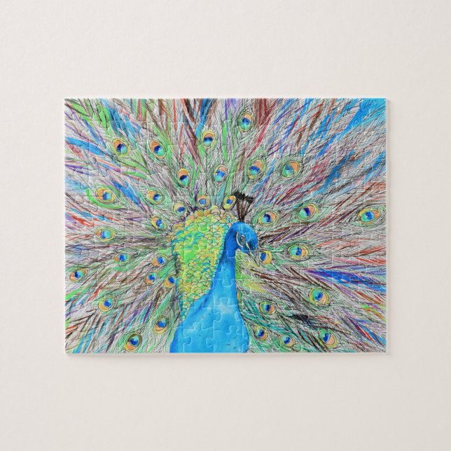 Watercolour Peacock Painting Jigsaw Puzzle (Horizontal)