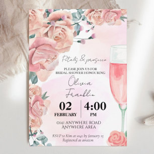 Watercolour petals & prosecco summer bridal shower invitation