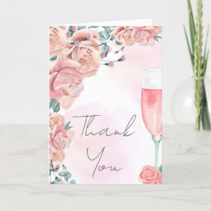 Watercolour petals & prosecco summer bridal shower thank you card