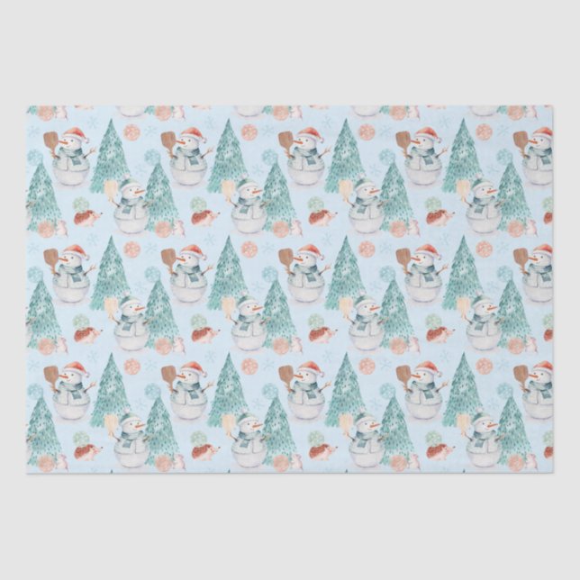 Watercolour Pickleball Snowmen  Tissue Paper (Front)