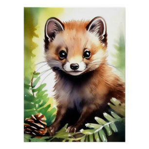  Watercolour Pine marten Poster