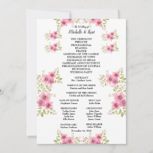 Watercolour Pink Anemone Wedding Program & Menu